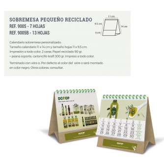 CALENDARIO SOBREMESA PEQUEÑO RECICLADO 7 HOJAS