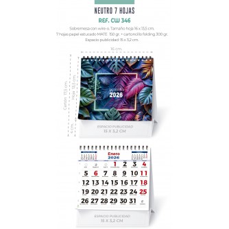 CALENDARIO SOBREMESA NEUTRO CUADRICULA 7 HOJAS