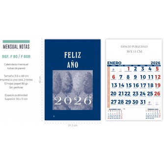 CALENDARIO MENSUAL NOTAS DE PARED