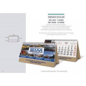 Calendario de sobremesa reciclado personalizado