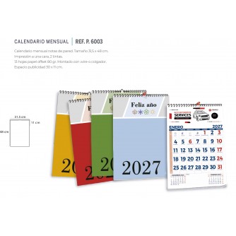 CALENDARIO CON IMAN PARA NEVERA +  NOTAS