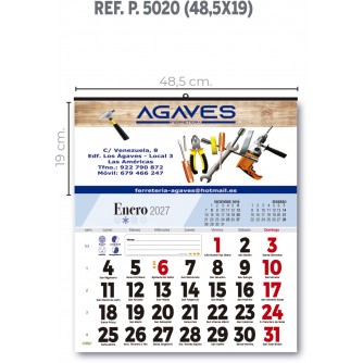 CALENDARIO MENSUAL DE PARED 48.5 x19 cm